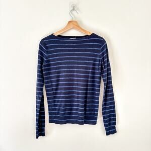Vince Cashmere Striped Pattern Boat Neck Pullover Sweater Blue XS